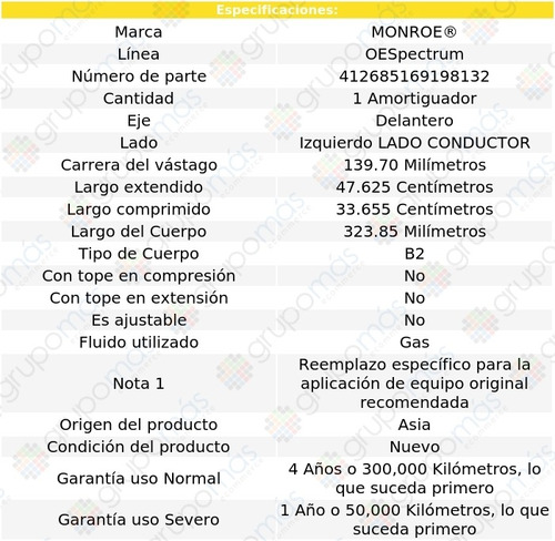 1 Amortiguador Gas Conductor Del Oespectrum Geo Prizm 93-97 Foto 3