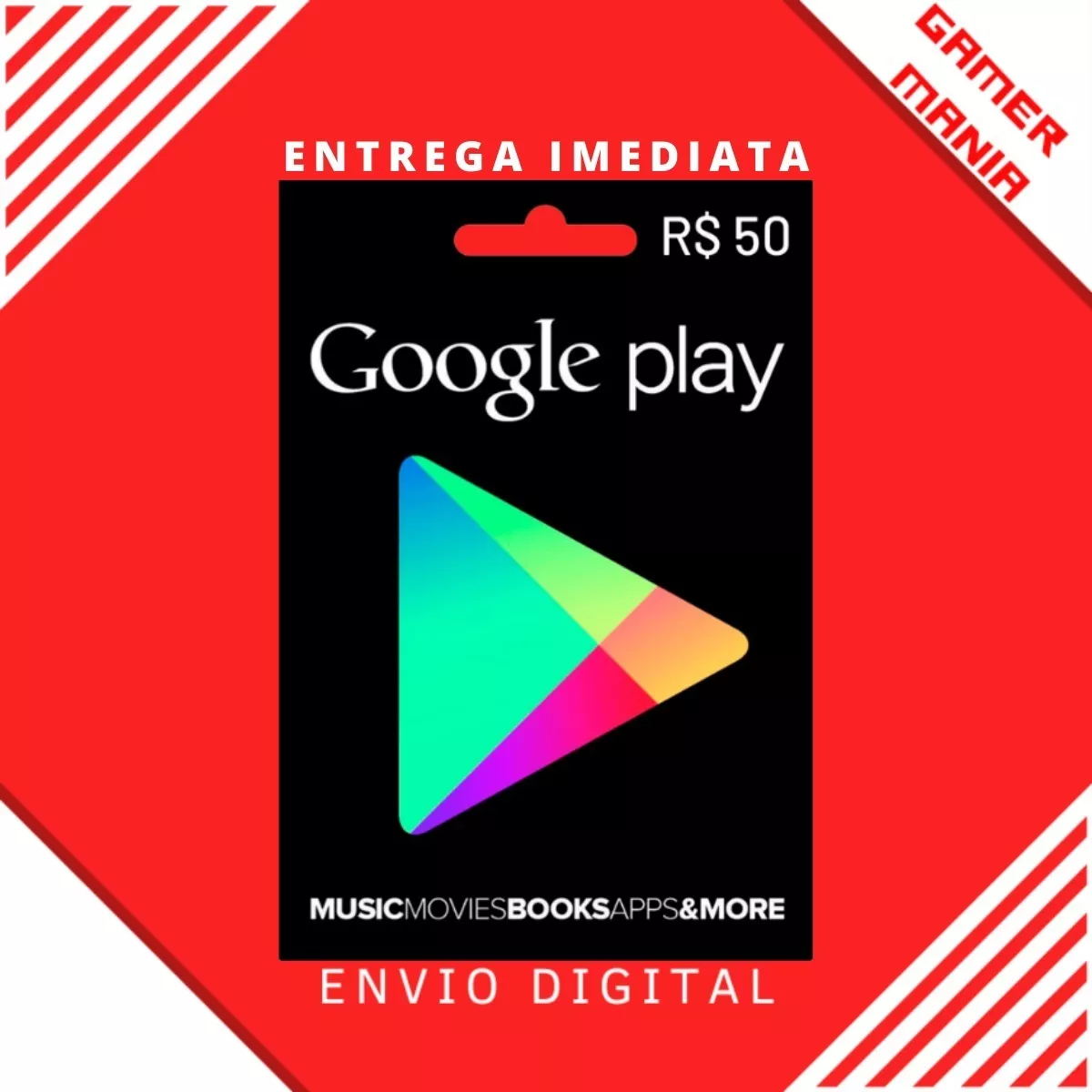 Cartão Play Store Google Gift Card R$ 50 Reais Android