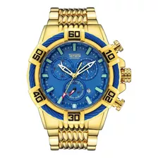 Relógio Temeite Masculino Heavy Multifuncional Dourado/azul Cor Da Correia Dourado Cor Do Bisel Dourado E Azul Cor Do Fundo Azul