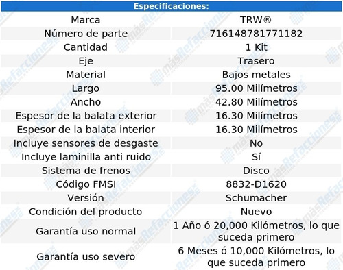 Balatas Bajos Metales Traseras Fiat Stilo 07 Trw Foto 2