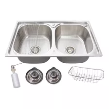 Cuba Dupla Gourmet Cozinha Aço Inox 304 Com Acessórios 