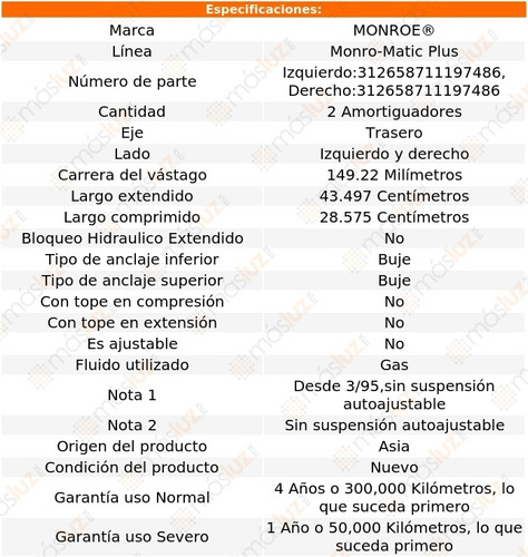 Kit 2 Amortiguadores Tra Gas Monro-matic Plus Voyager 95/00 Foto 3