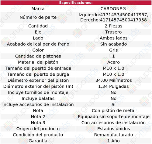 2 Mordazas De Freno Traseros Para Hyundai Xg300 01 Cardone Foto 2