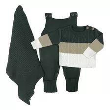 Saída De Maternidade Menino Tricot Casaco Luxo 3 Peças