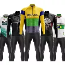 Conjunto Ciclismo Masculino Camisa Manga Longa Calça De Gel