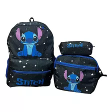 Kit Mochila Escolar Juvenil Stitch Costas+lanc+estojo