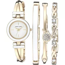 Reloj Mujer Anne Klein Con Brazaletes 24.5 Mm Ak/3284wtst Color De La Correa Dorado Color Del Bisel Dorado Color Del Fondo Blanco