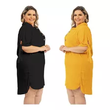 Kit 2 Vestido Chemise Plus Size Look Luxo Moda Verão Botões