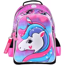 Mochila Unicornio Luces Led 46cms Rosa Negro Original Footy