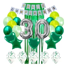 Kit Decoración Feliz Cumpleaño Bombas Verdes+cortina+numero