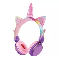 Auricular Infantil Unicornio Con Orejas Colores Con Cable Color Violeta
