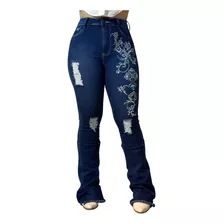 Calça Jeans Moda Country Feminina Bordada Lavada Rasgos Top