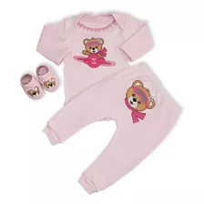 Conjunto Body Bebê Calça E Sapatinho Kit Luxo 3 Peças