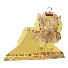 Saída De Maternidade Menina Floral Luxo Amarelo Pandora Kids