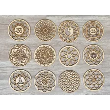 Pack 12 Mandalas De Madera 12cm Variedad