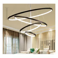 Lustre Led Moderno Pendente Anéis 4 Aros Arcos Preto