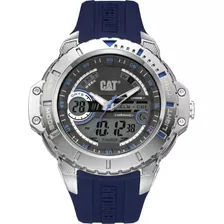 Reloj De Pulsera Cat Ana-digit De Cuerpo Color Plateado, Analógico-digital, Para Hombre, Fondo Gris Color Azul, Agujas Color Plateado, Blanco Y Azul, Dial Negro, Subesferas Color Gris Y Plateado Y Azu