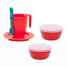 Combo Taza + Plato + Cuchara + 2 Cuencos Con Tapa - Bipo