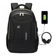 Mochila Saida Fone E Usb Notebook Impermeável Escolar ! Cor Preto