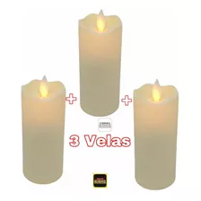 Kit 3 Velas De Led Eletrônica Chama Viva + 6 Pilhas Aa