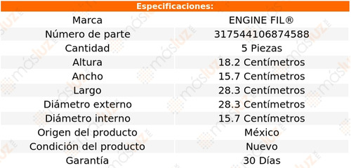 Paq 5 Filtros De Aire Hummer H2 8 Cil 6.0l 2007 Engine Fil Foto 2