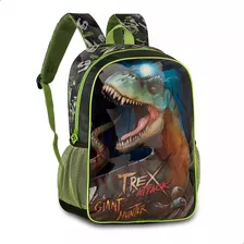 Mochila Escolar Infantil G Clio Tx23015j Dinossauro T-rex Cor Verde