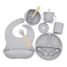 Kit Alimentación Bebe 10 Piezas Silicona Cubiertos Plato