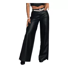 Calça Wide Leg Em Couro Sintético - 66715