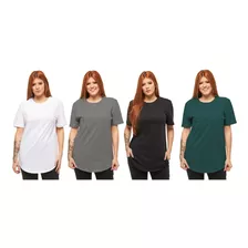 Kit 04 Camisetas Feminina Oversized Longline Atacado C1