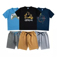 3 Conjunto Menino Infantil Bermuda E Camiseta Manga Curta