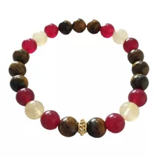 Pulsera Piedras Naturales Ojo De Tigre, Jade Rojo Y Amarillo