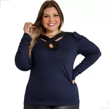 Blusa Feminina Lisa Plus Size Com Detalhe Frontal Em Paetê