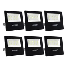 Pack 6x Refletor Preto Slim Led Área Externa Ip65 20w 3000k