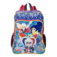 Mochila Grande Super Hero Girls 19m Plus Com Bolso Sestini Cor Azul