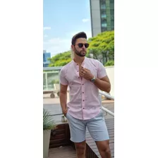 Camisa Social Masculina Gola Padre 100% Algodão Premium 