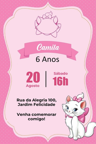 Convite Gatinha Marie - 20 Unidades
