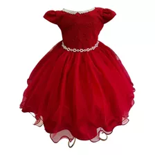 Vestido Infantil Super Luxo Colar De Pérolas Vermelho