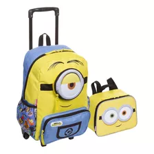 Kit Mochila Rodinhas E Lancheira Escolar Minions Original