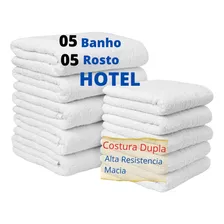 Kit 10 Toalha Hotel Costura Dupla 05 Banho 05 Rosto Banhao