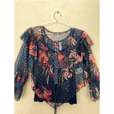 Blusa Com Estampa Floral Tecido Em Tule Poá Fascinius