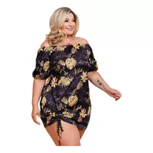 Vestido Plus Size Feminino Curto Estampado Ombro A Ombro