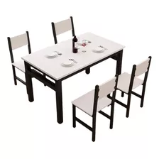 Juego De Comedor 4 Sillas Metal + Madera Color Blanco/negro