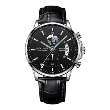 Relojes De Piel Luminosos Belushi Fashion Quartz Color Del Bisel Silver Black