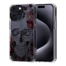 Funda Transparente Para iPhone 15 Pro Max Cráneo Flor Roja