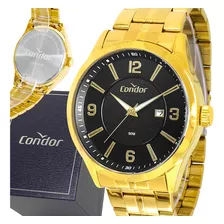 Relógio Masculino Dourado Condor Ouro 18k + Brinde Carteira