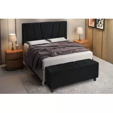 Recamier Baú Cabeceira Estofada Casal Queen 160cm Preto Lux