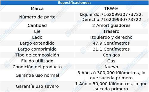 Par Amortiguadores Gas Traseros Volvo S80 07-15 Trw Foto 2