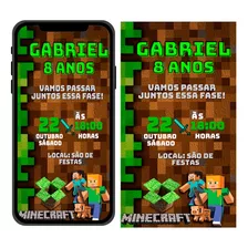 Kit Convite Digital E Impresso Tema Mine Craft 30 Unidades