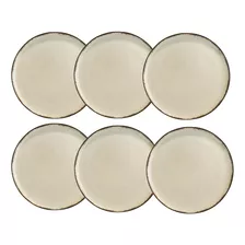 Set X 6 Plato Postre Porcelana Artesanal Filo Envejecid Rust