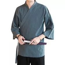 Camisa Masculina De Kungfu, Casaco De Linho, Jaqueta Quimono